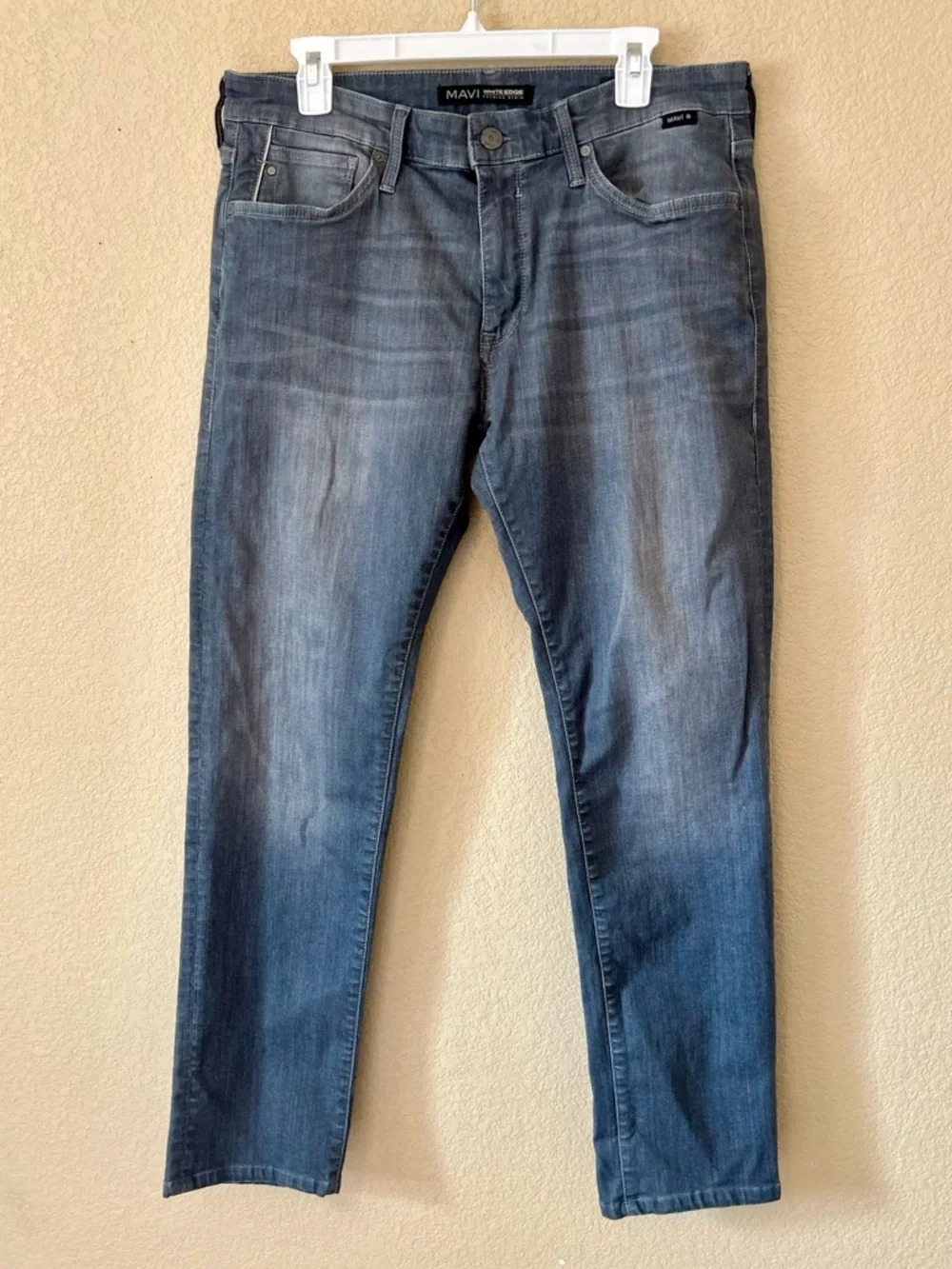 Mavi White Edge Men's Jake Slim Straight Jeans in Washed Grey 34/34 Whiskering - Picture 2 of 11